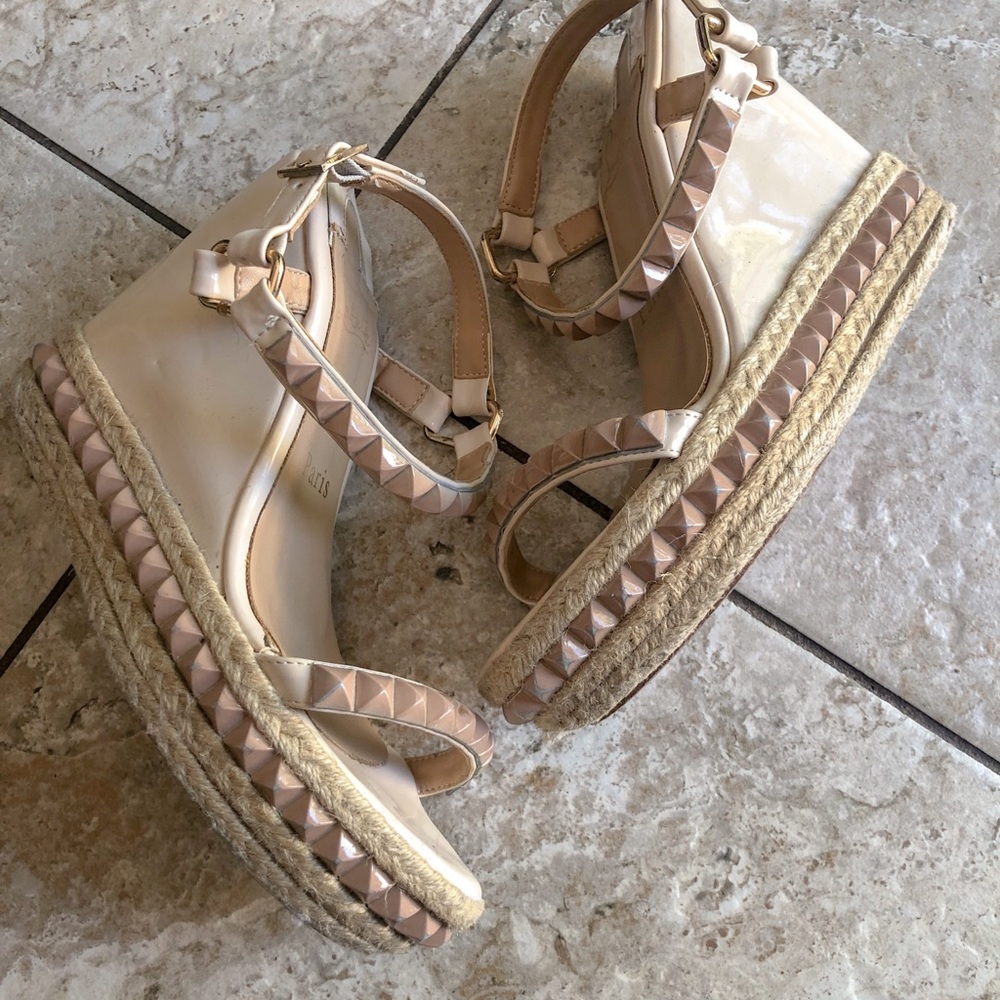 Louboutin pale nude and pink espadrille wedges - Picture 2 of 7